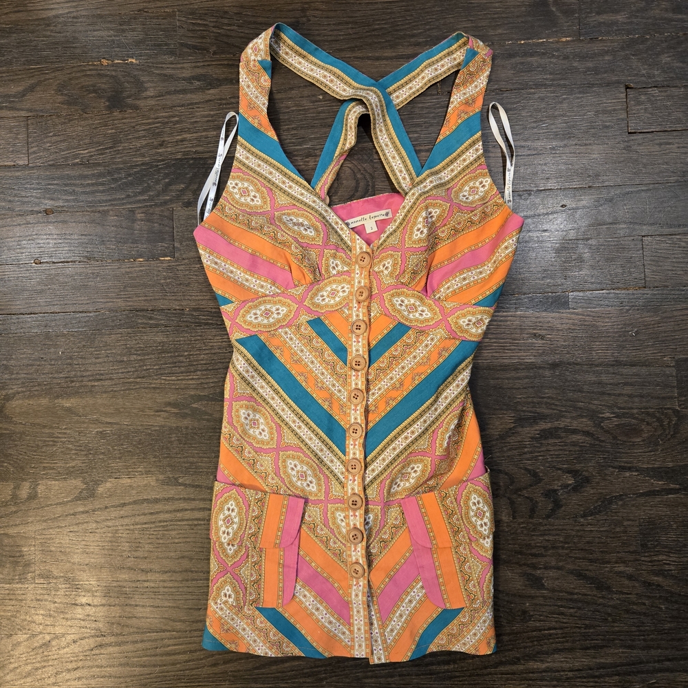 Nanette Lepore Multicolor Geometric Cross Strap Blouse